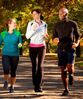 Three people go for an afternoon jog