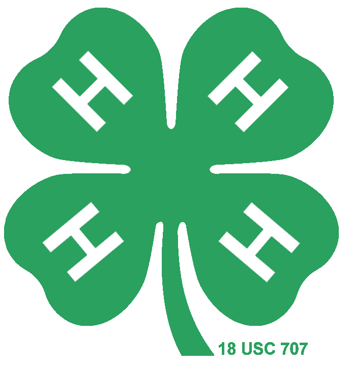 4-H Clover, green 4 leaf clover with a white H on each leaf.