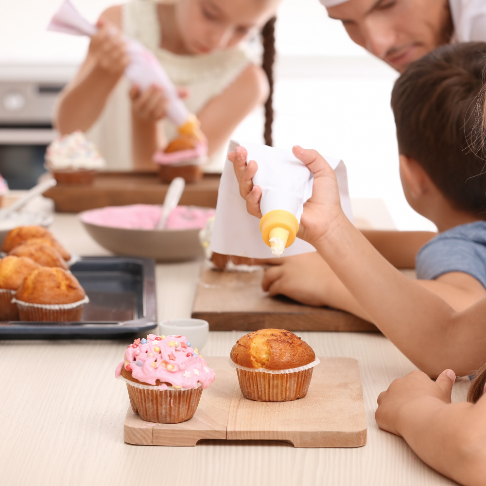 Students learning to bake cupcakes and other baked goods